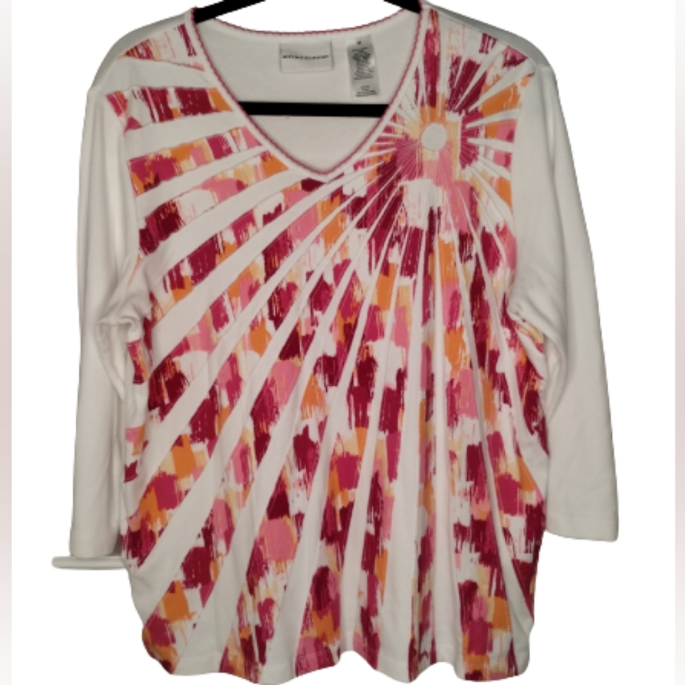 V-neck Top Medium Sunburst Alfred Dunner Cotton Poly